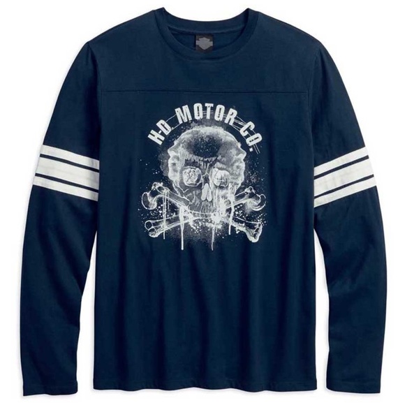 Harley-Davidson Men's Distressed Skull Varsity Style Long Sleeve Tee Shirt - L - Picture 1 of 7